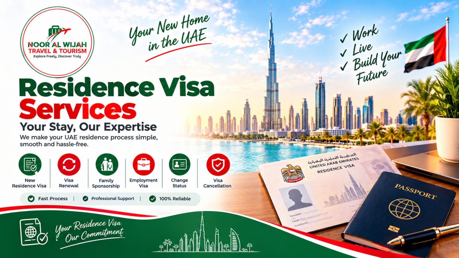 Residence visa services in the UAE with Dubai skyline